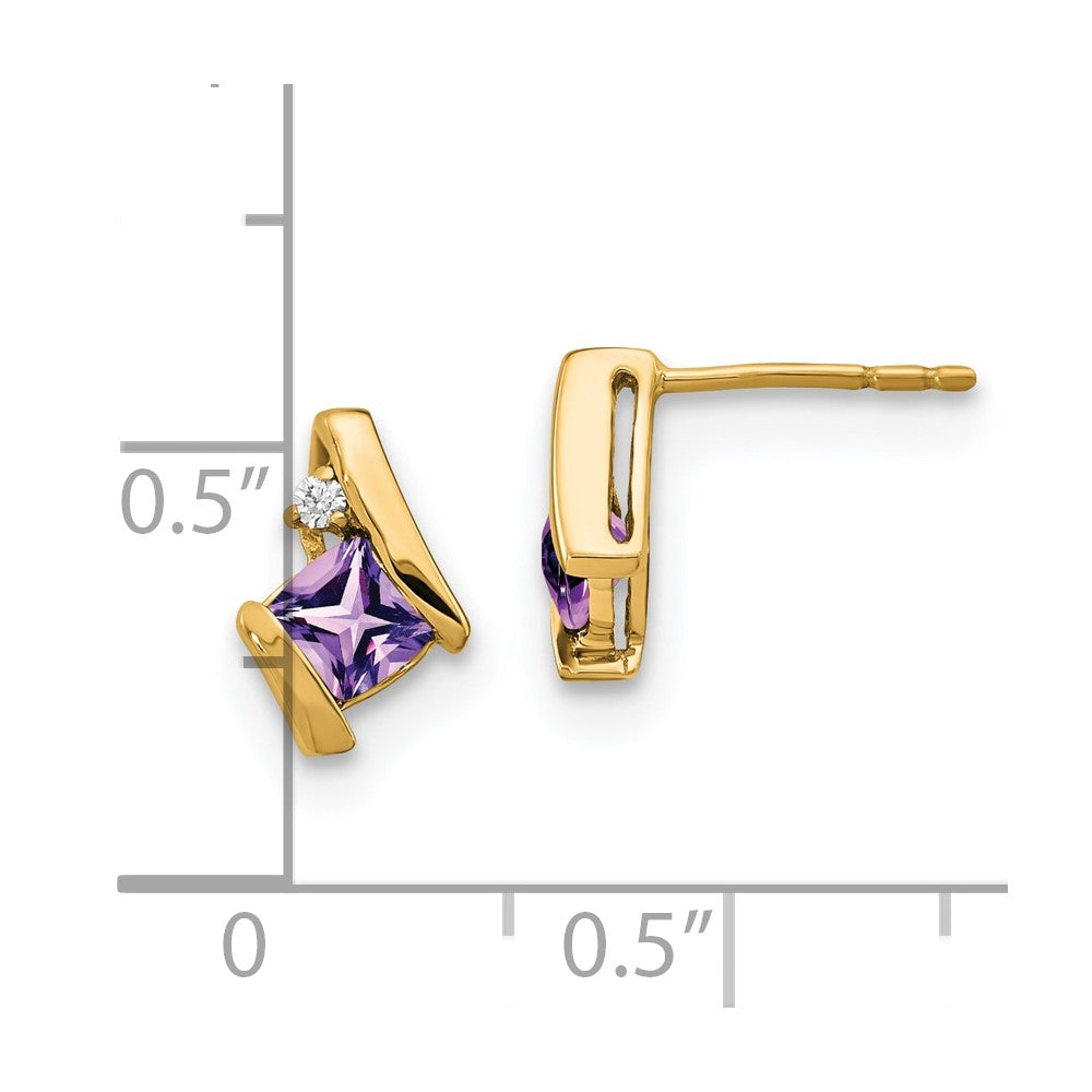 10k Yellow Gold Cushion Amethyst and Diamond Earrings