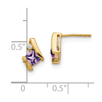 10k 4mm Cushion February/ Amethyst and Diamond Post Earrings