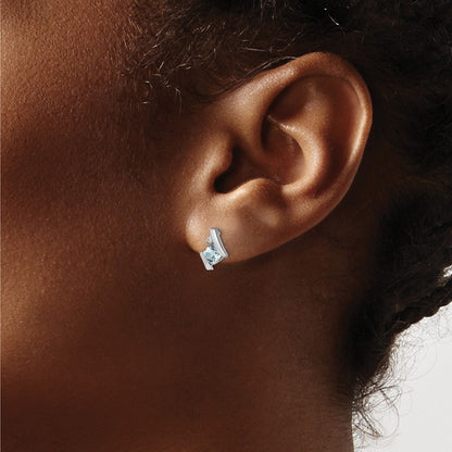 10k White Gold 4mm Cushion March/ Aquamarine and Diamond Post Earrings