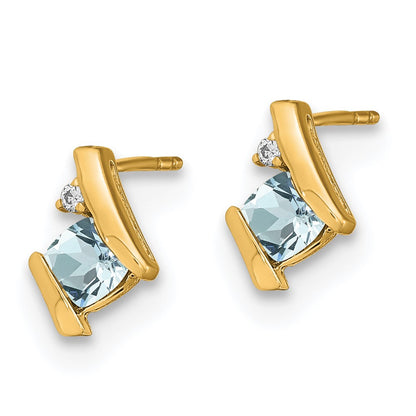 10k 4mm Cushion March/ Aquamarine and Diamond Post Earrings