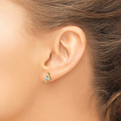 10k 4mm Cushion March/ Aquamarine and Diamond Post Earrings