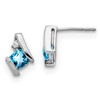 10k White Gold 4mm Cushion December/ Blue Topaz and Diamond Post Earrings
