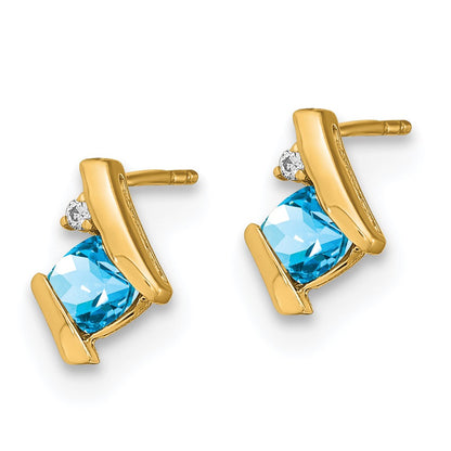 10k 4mm Cushion December/ Blue Topaz and Diamond Post Earrings