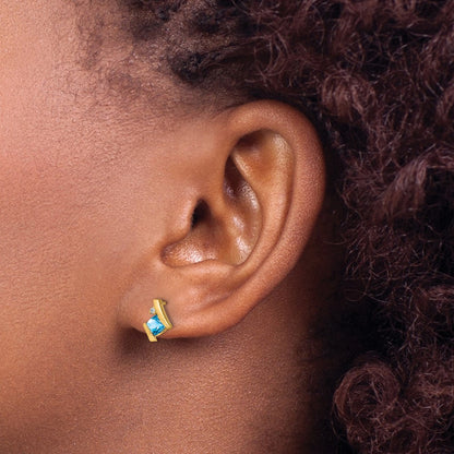 10k 4mm Cushion December/ Blue Topaz and Diamond Post Earrings
