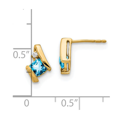 10k 4mm Cushion December/ Blue Topaz and Diamond Post Earrings