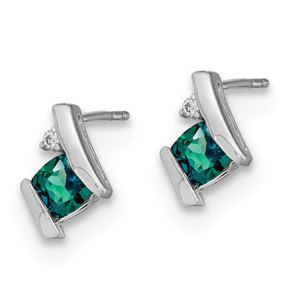 10k White Gold 4mm Cushion June/ Lab-Created Alexandrite and Diamond Post Earrings