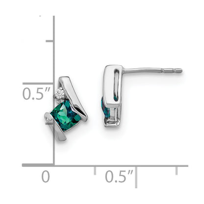 10k White Gold 4mm Cushion June/ Lab-Created Alexandrite and Diamond Post Earrings