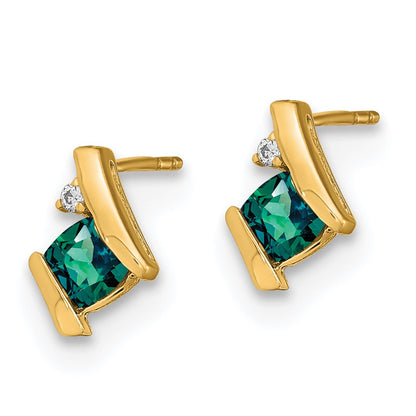 10k 4mm Cushion June/ Lab-Created Alexandrite and Diamond Post Earrings