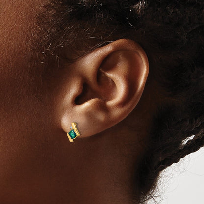 10k 4mm Cushion June/ Lab-Created Alexandrite and Diamond Post Earrings