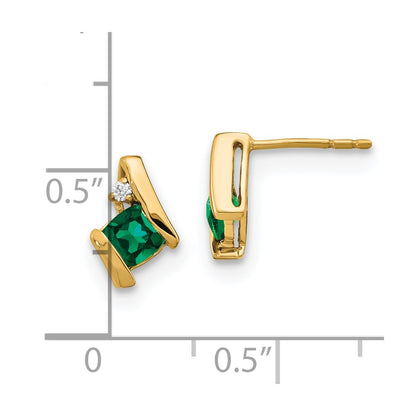 10k 4mm Cushion May/ Lab-Created Emerald and Diamond Post Earrings