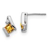 10k White Gold 4mm Cushion November/ Citrine and Diamond Post Earrings