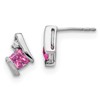 10k White Gold 4mm Cushion October/ Lab-Created Pink Sapphire and Diamond Post Earrings