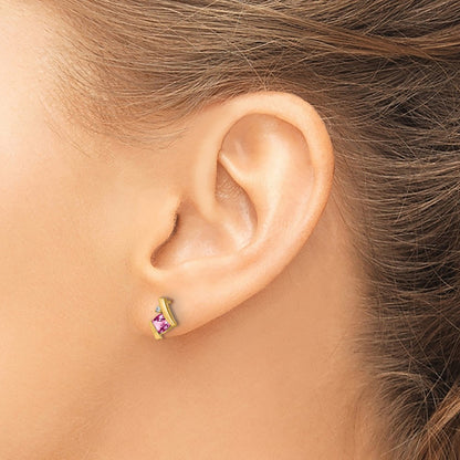 10k 4mm Cushion October/ Lab-Created Pink Sapphire and Diamond Post Earrings