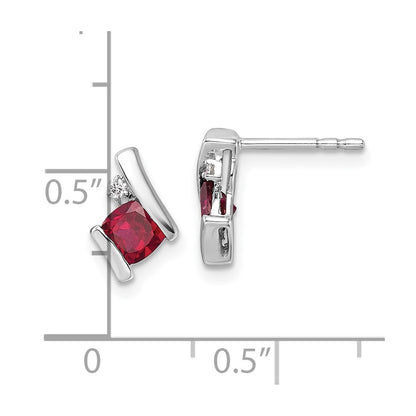 10k White Gold 4mm Cushion July/ Lab-Created Ruby and Diamond Post Earrings