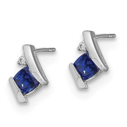10k White Gold 4mm Cushion September/ Lab-Created Sapphire and Diamond Post Earrings
