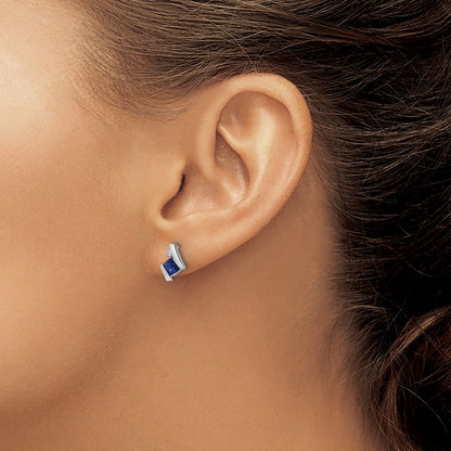 10k White Gold 4mm Cushion September/ Lab-Created Sapphire and Diamond Post Earrings