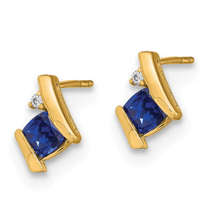 10k 4mm Cushion September/ Lab-Created Sapphire and Diamond Post Earrings