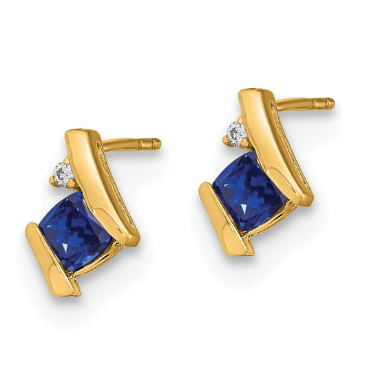 10k 4mm Cushion September/ Lab-Created Sapphire and Diamond Post Earrings