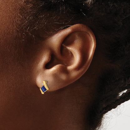 10k 4mm Cushion September/ Lab-Created Sapphire and Diamond Post Earrings