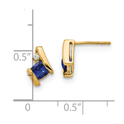 10k 4mm Cushion September/ Lab-Created Sapphire and Diamond Post Earrings