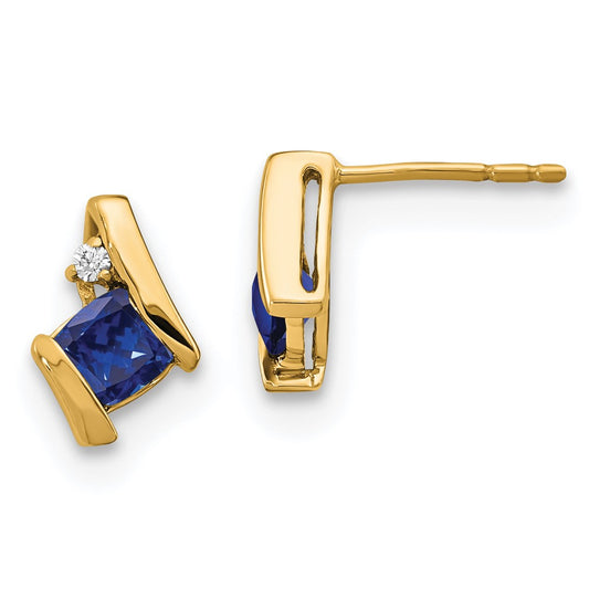 10k 4mm Cushion September/ Lab-Created Sapphire and Diamond Post Earrings