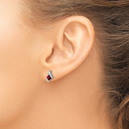 10k White Gold 4mm Cushion January/ Garnet and Diamond Post Earrings
