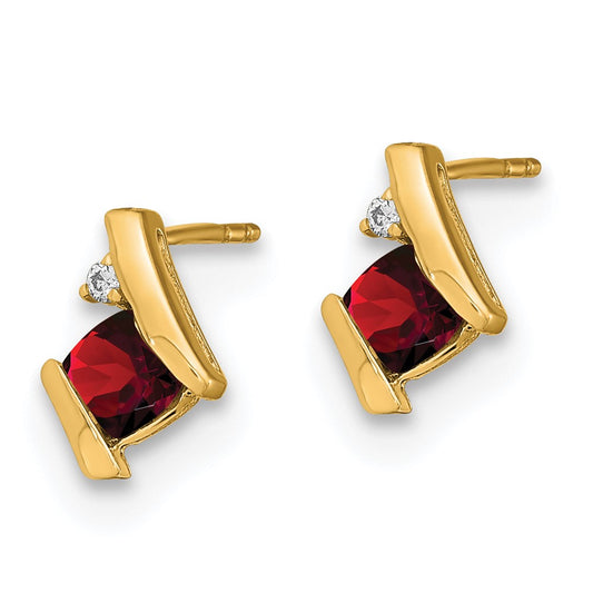 10k 4mm Cushion January/ Garnet and Diamond Post Earrings