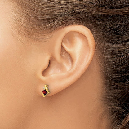 10k 4mm Cushion January/ Garnet and Diamond Post Earrings