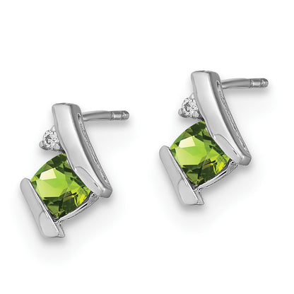 10k White Gold 4mm Cushion August/ Peridot and Diamond Post Earrings