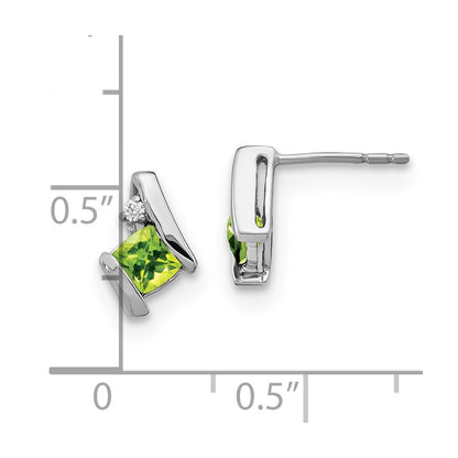 10k White Gold 4mm Cushion August/ Peridot and Diamond Post Earrings
