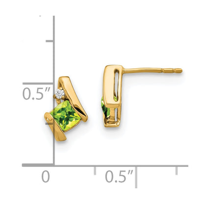 10k 4mm Cushion August/ Peridot and Diamond Post Earrings