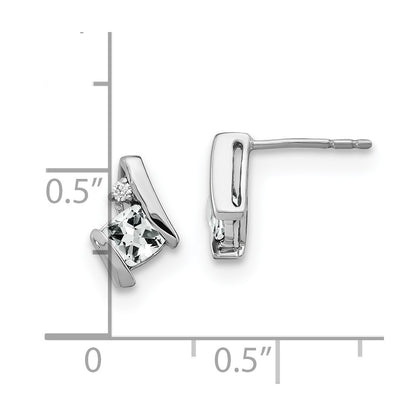 10k White Gold 4mm Cushion April/ White Topaz and Diamond Post Earrings