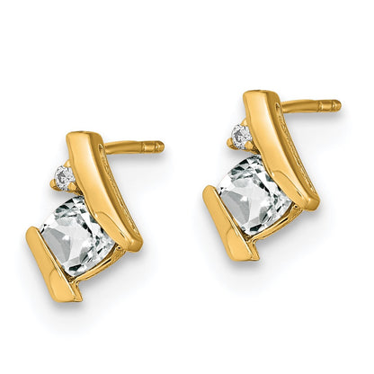 10k 4mm Cushion April/ White Topaz and Diamond Post Earrings