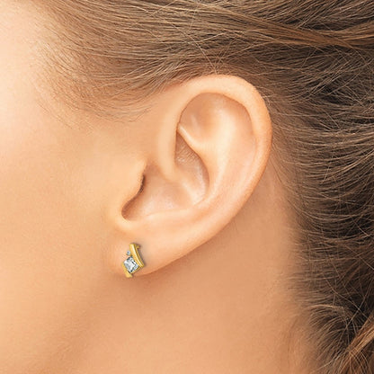 10k 4mm Cushion April/ White Topaz and Diamond Post Earrings