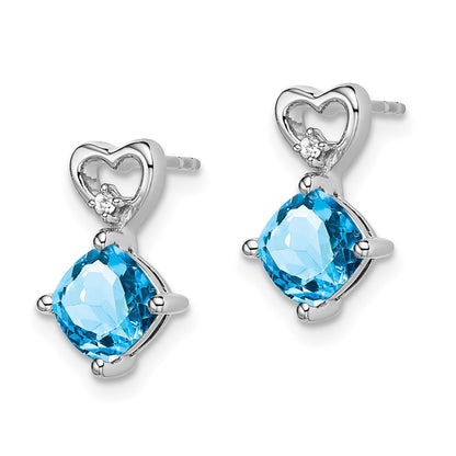 14k White Gold 6mm Cushion February/Amethyst and Diamond Heart Post Earrings