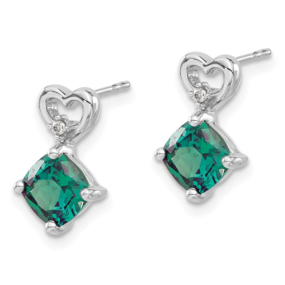 14k White Gold 6mm Cushion June/Lab Created Alexandrite and Diamond Heart Post Earrings