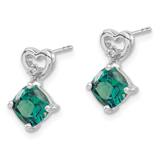 14k White Gold 6mm Cushion June/Lab Created Alexandrite and Diamond Heart Post Earrings
