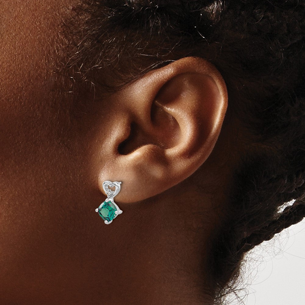 14k White Gold 6mm Cushion June/Lab Created Alexandrite and Diamond Heart Post Earrings