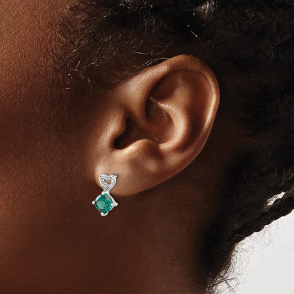 14k White Gold 6mm Cushion June/Lab Created Alexandrite and Diamond Heart Post Earrings