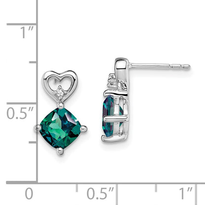 14k White Gold 6mm Cushion June/Lab Created Alexandrite and Diamond Heart Post Earrings