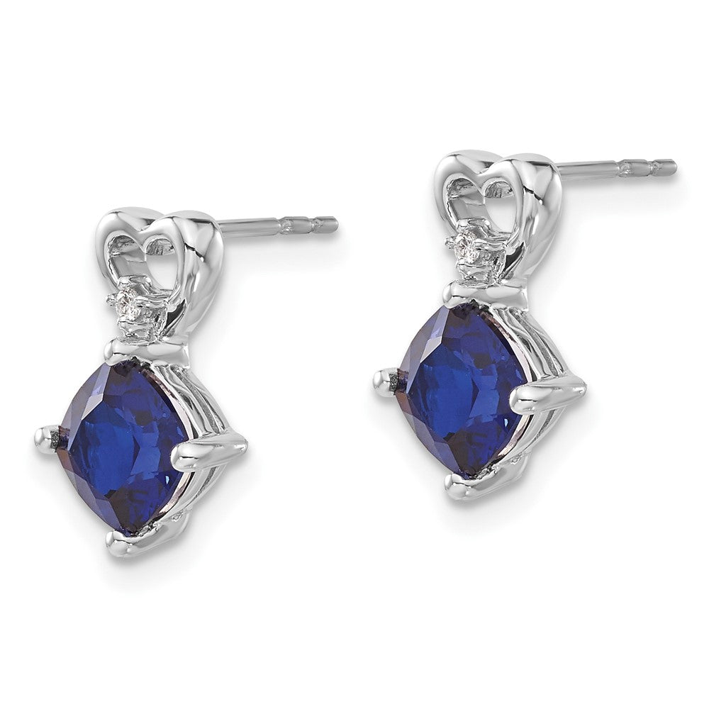14k White Gold 6mm Cushion September/Lab Created Sapphire and Diamond Heart Post Earrings