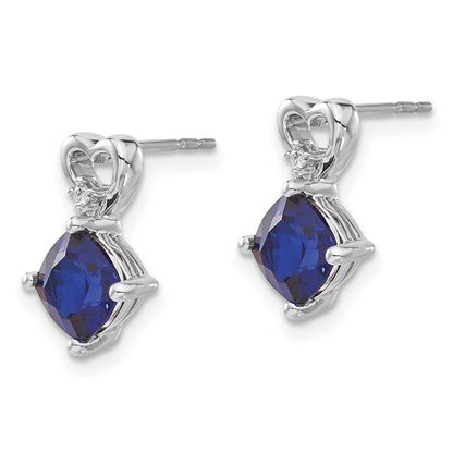 14k White Gold 6mm Cushion September/Lab Created Sapphire and Diamond Heart Post Earrings