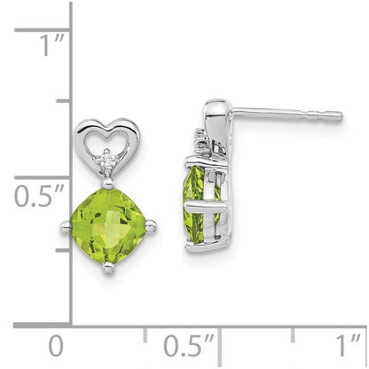 14k White Gold 6mm Cushion August/Peridot and Diamond Heart Post Earrings