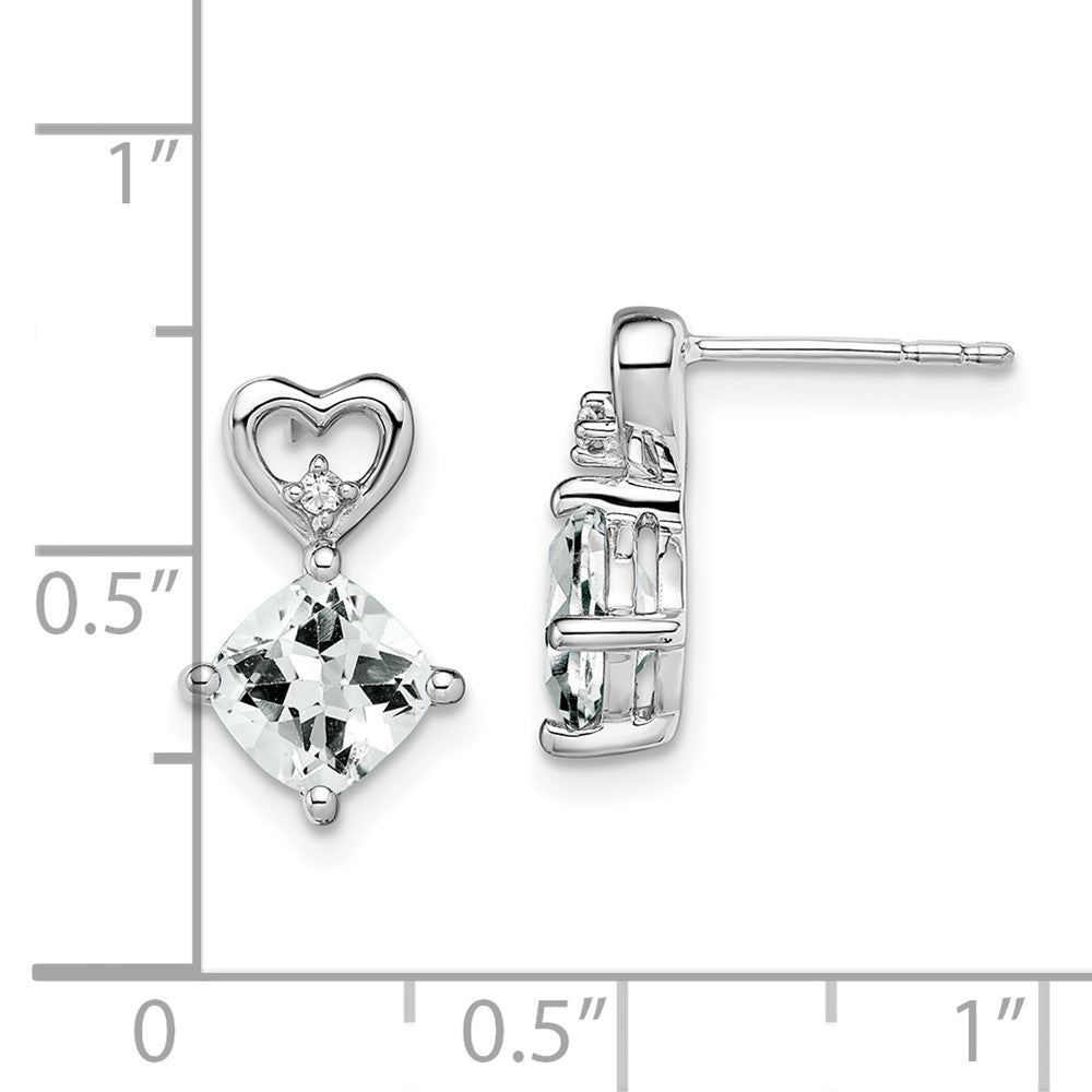 14k White Gold 6mm Cushion April/White Topaz and Diamond Heart Post Earrings