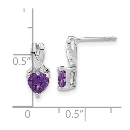 Sterling Silver Rhodium-plated Amethyst and Diamond Earrings