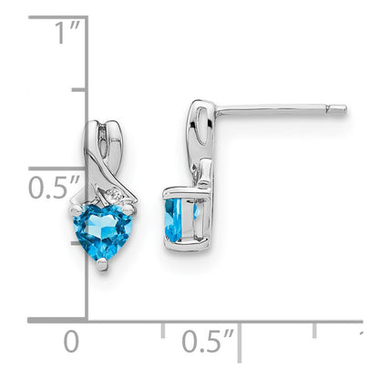 Sterling Silver Rhodium-plated Blue Topaz and Diamond Earrings