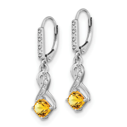 Sterling Silver Rhodium-plated Citrine and Diamond Earrings