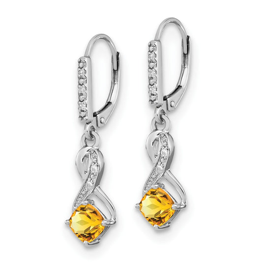 Sterling Silver Rhodium-plated Citrine and Diamond Earrings