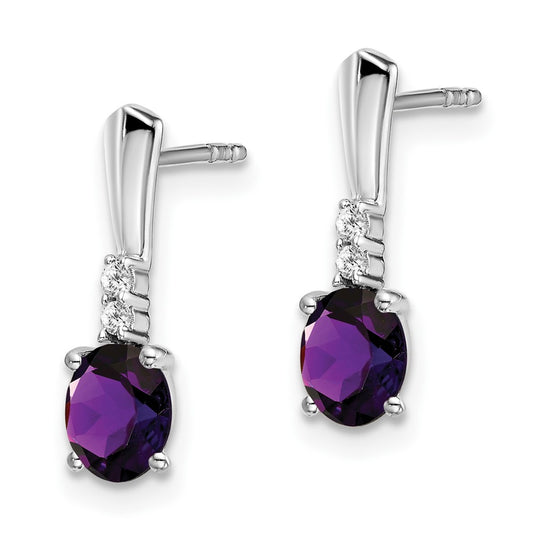 14k White Gold 5x3 Oval February/Amethyst and Diamond Dangle Post Earrings