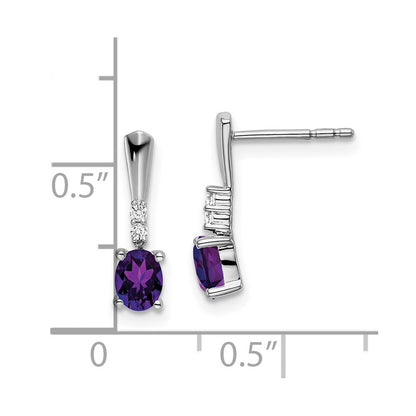 14k White Gold 5x3 Oval February/Amethyst and Diamond Dangle Post Earrings